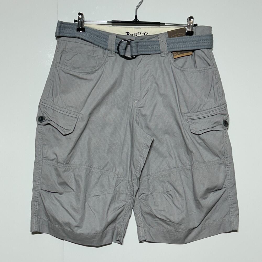 Roebuck Cargo Shorts Mens 34x12 Gray Ripstop Belted Messenger NWT‎